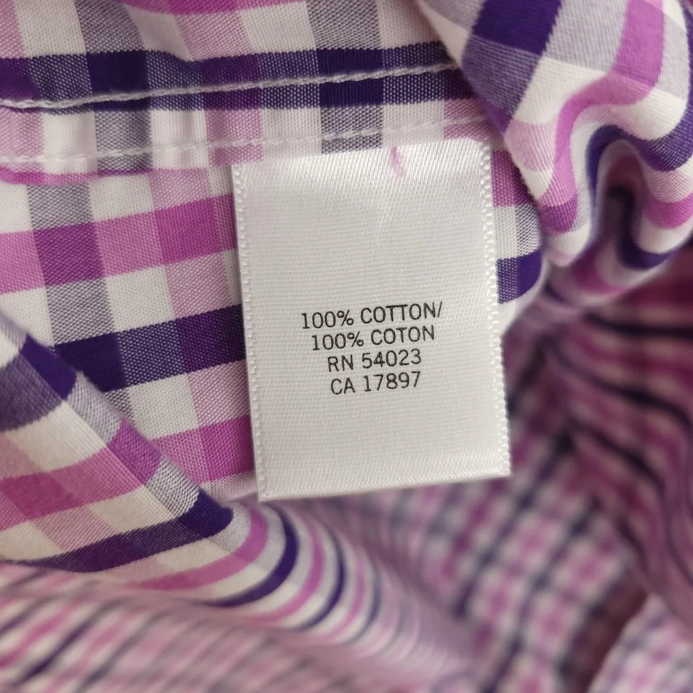 Banana Republic Dress Shirt Mens 2XL Purple Red Gingham Check Non Iron Lot Of 2